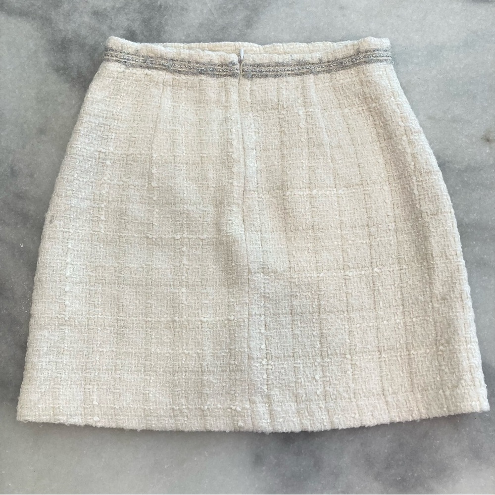 ZARA Ivory White Cream Silver Tweed Fringe Pearl Button Mini Skirt - Picture 4 of 9